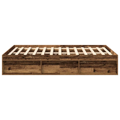 Vintage-Style Bed Frame, Old Wood Finish, 140x190cm, Engineered Wood