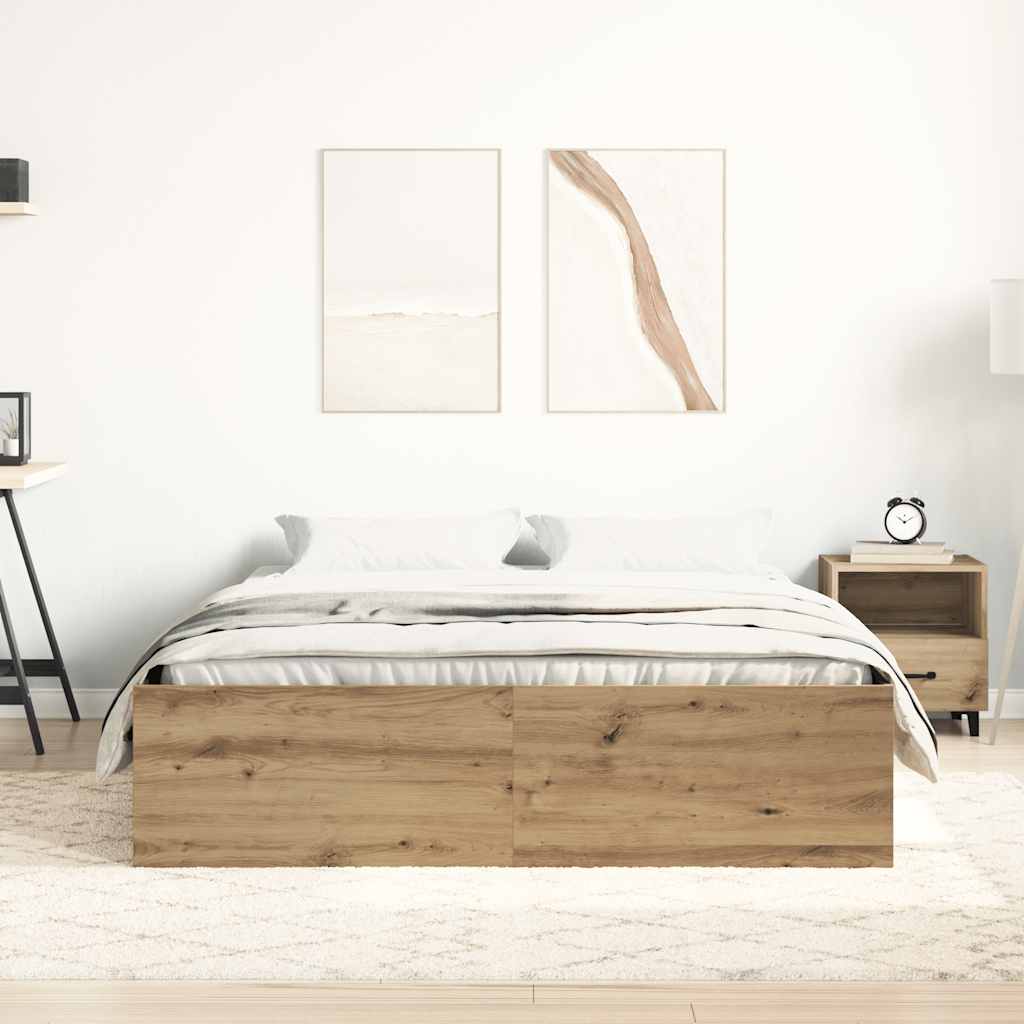 Artisan Oak 140x190cm Bed Frame - Engineered Wood, No Mattress