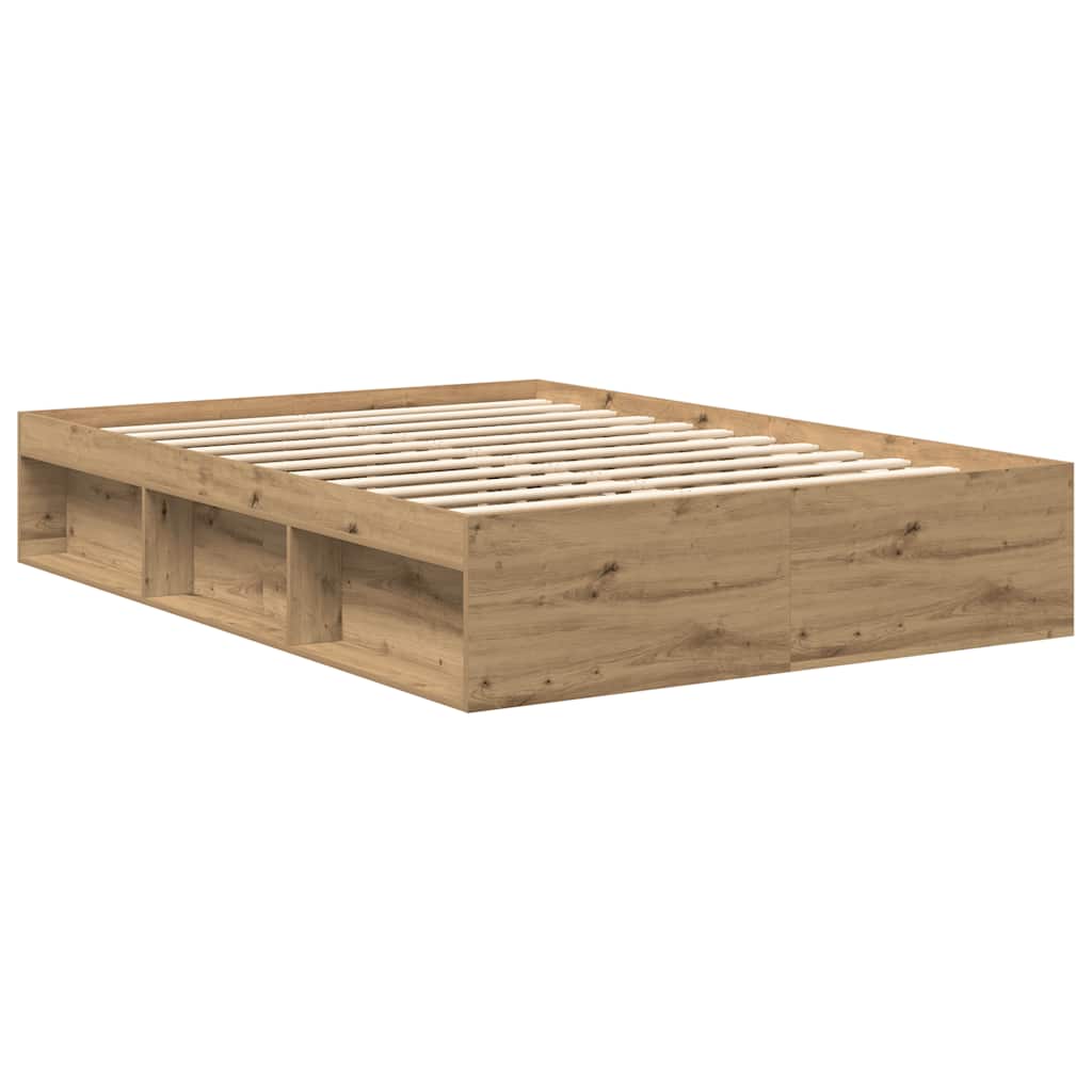 Artisan Oak 140x190cm Bed Frame - Engineered Wood, No Mattress