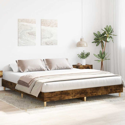Smoked Oak Bed Frame 180x200cm - Engineered Wood, No Mattress