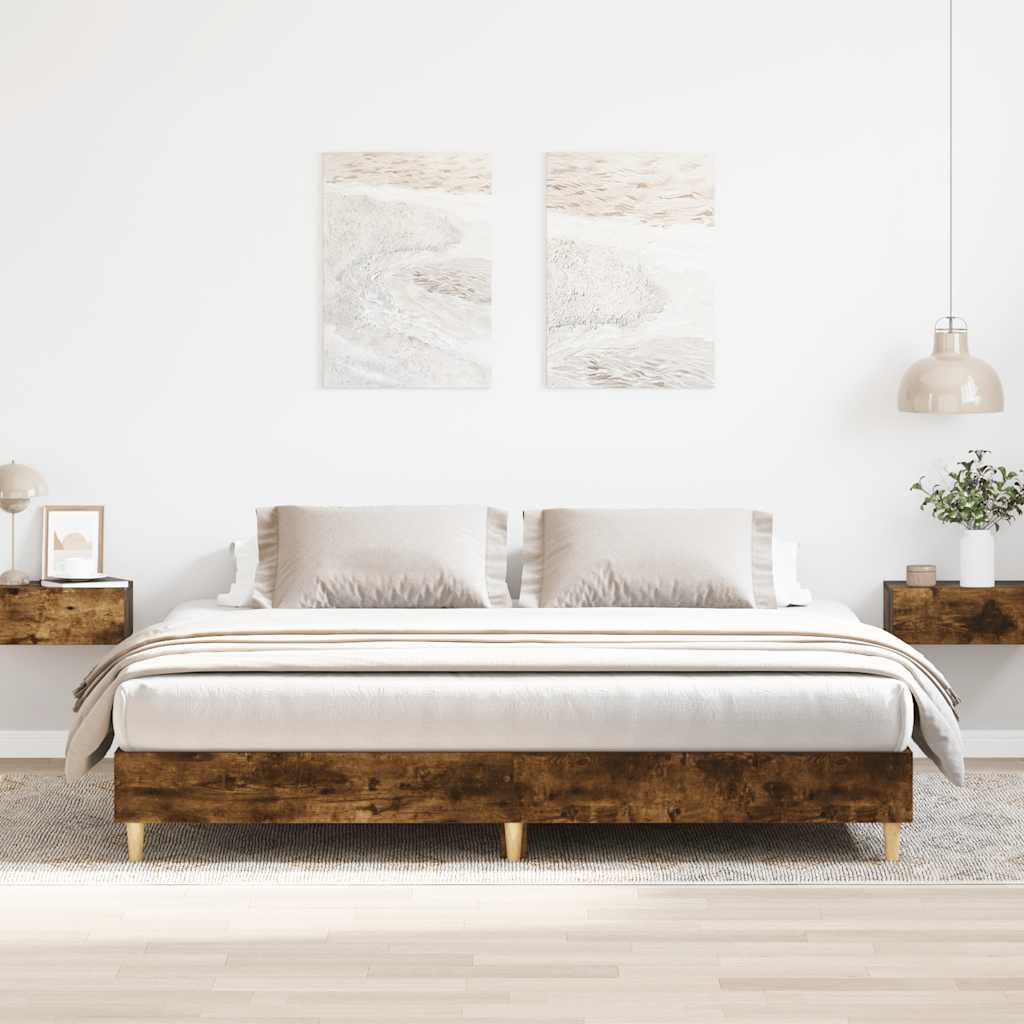 Smoked Oak Bed Frame 180x200cm - Engineered Wood, No Mattress