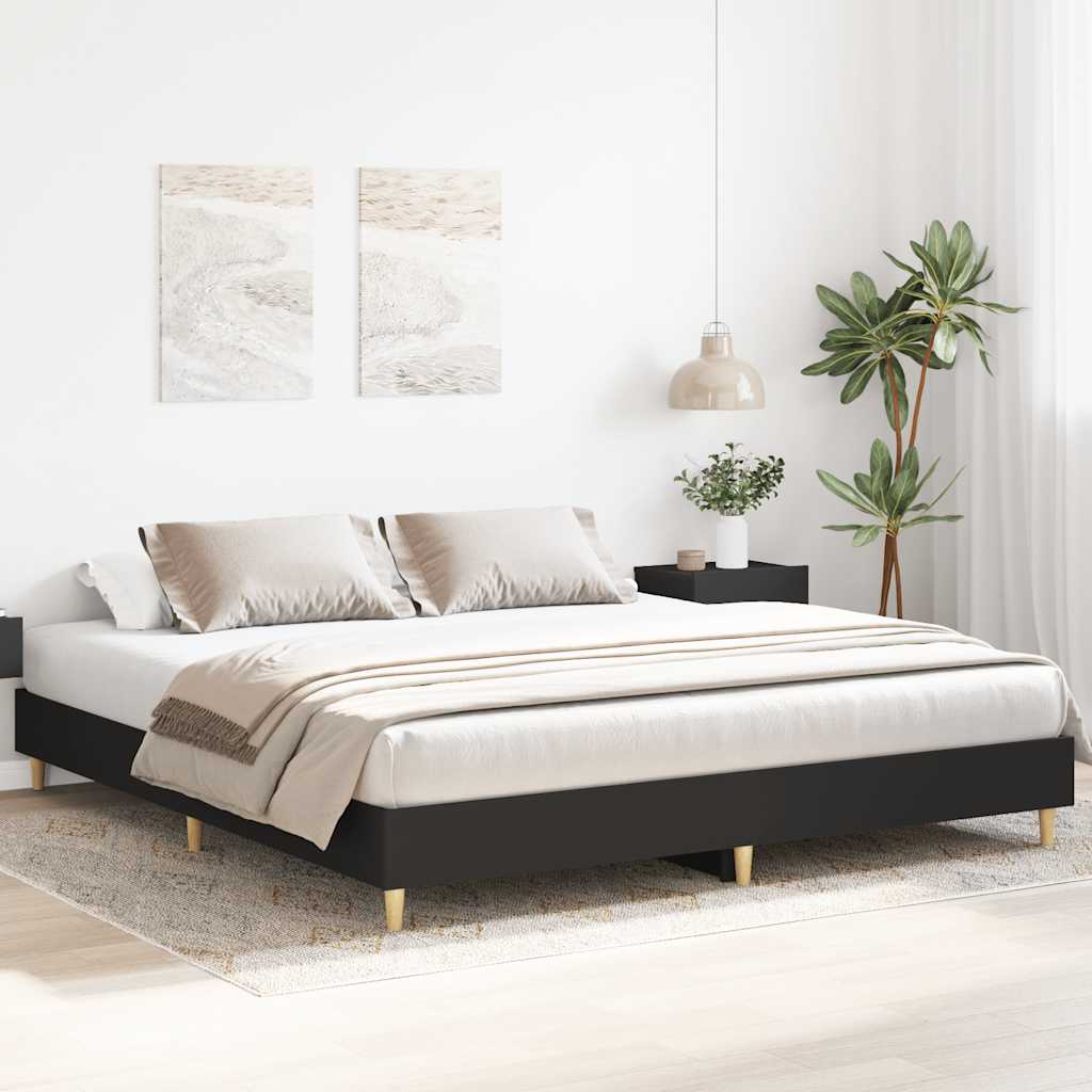 Modern Black Engineered Wood Bed Frame 160x200cm - No Mattress