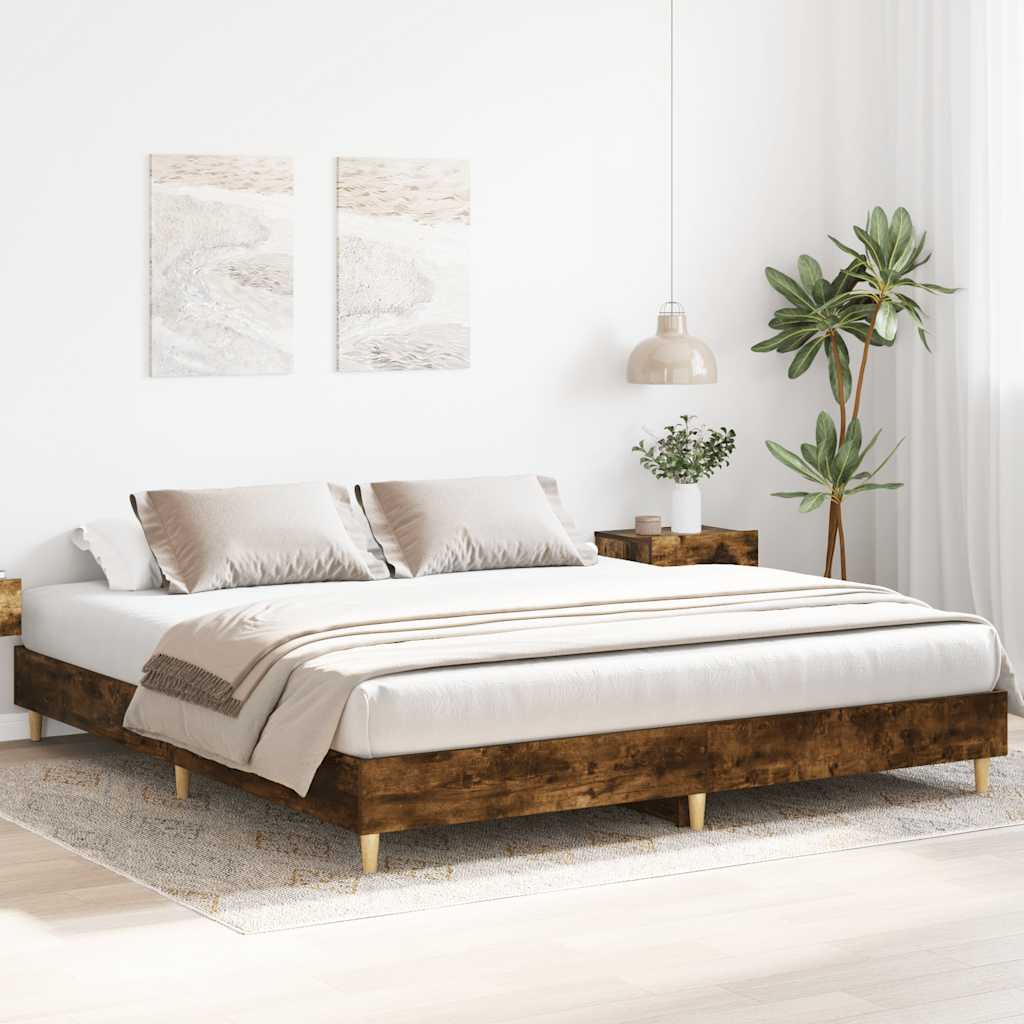 Smoked Oak 160x200cm Bed Frame - Engineered Wood, No Mattress