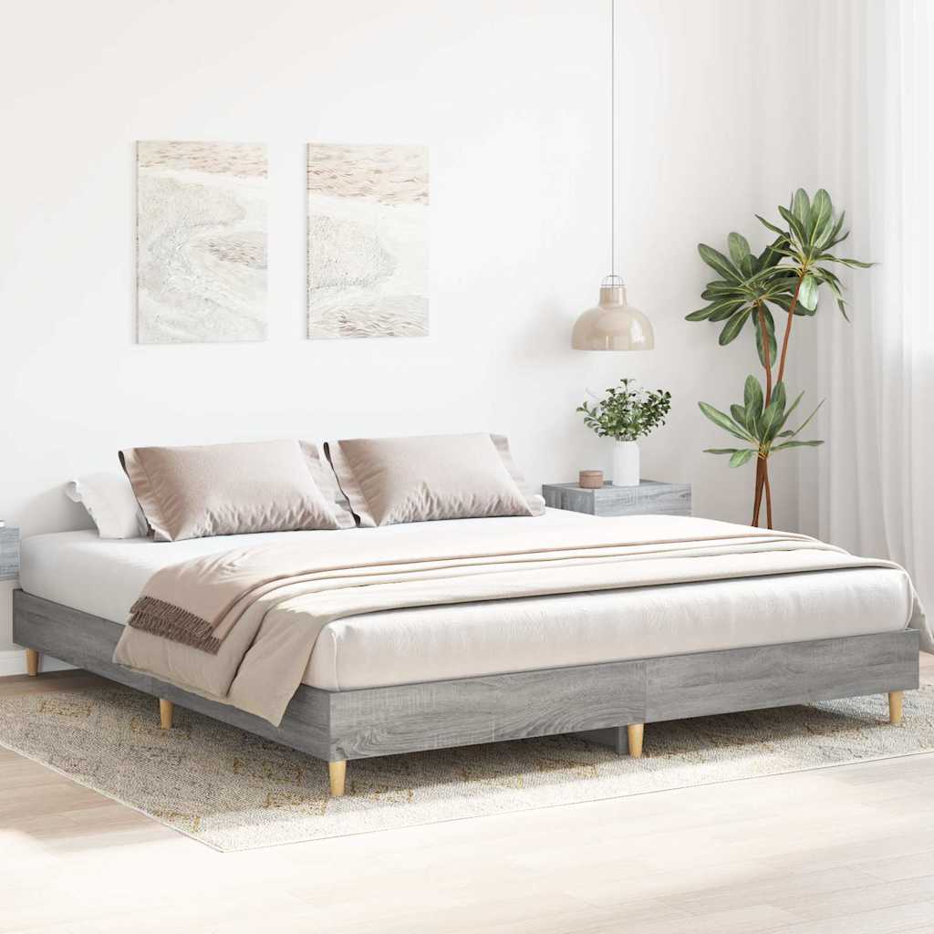 Stylish Grey Sonoma 160x200cm Engineered Wood Bed Frame