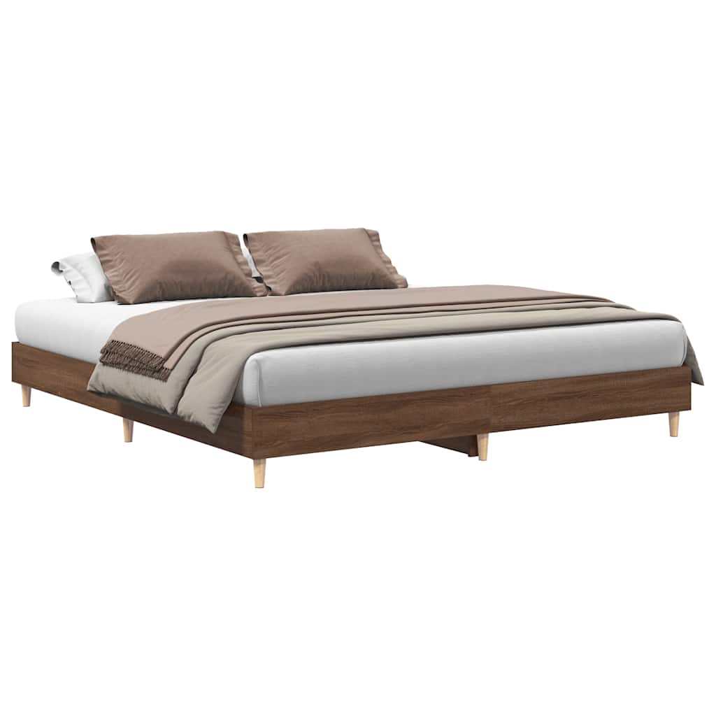 Brown Oak Engineered Wood Bed Frame 160x200cm (No Mattress)