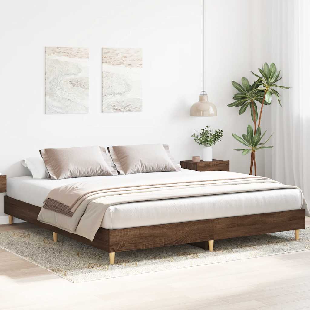 Brown Oak Engineered Wood Bed Frame 160x200cm (No Mattress)