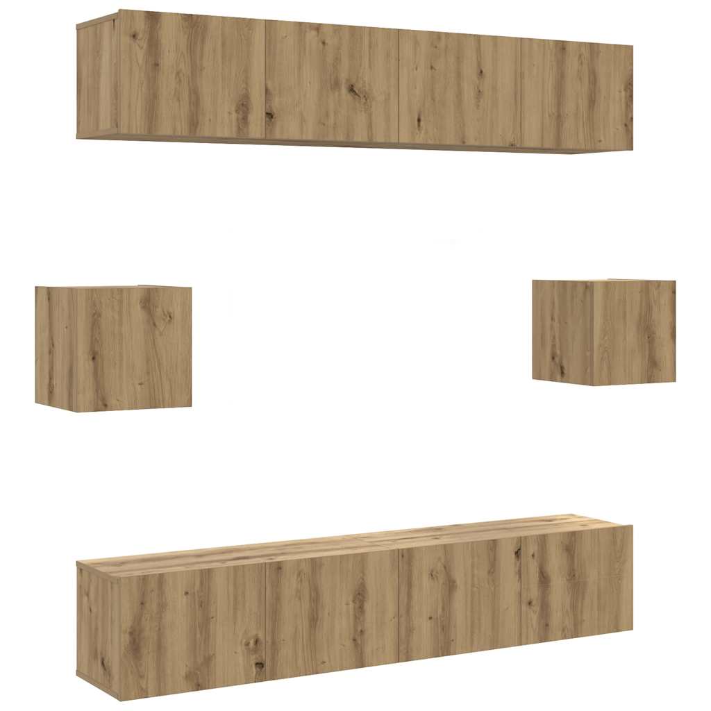 6 Piece TV Cabinet Set Wall-mounted Artisan Oak Engineered Wood