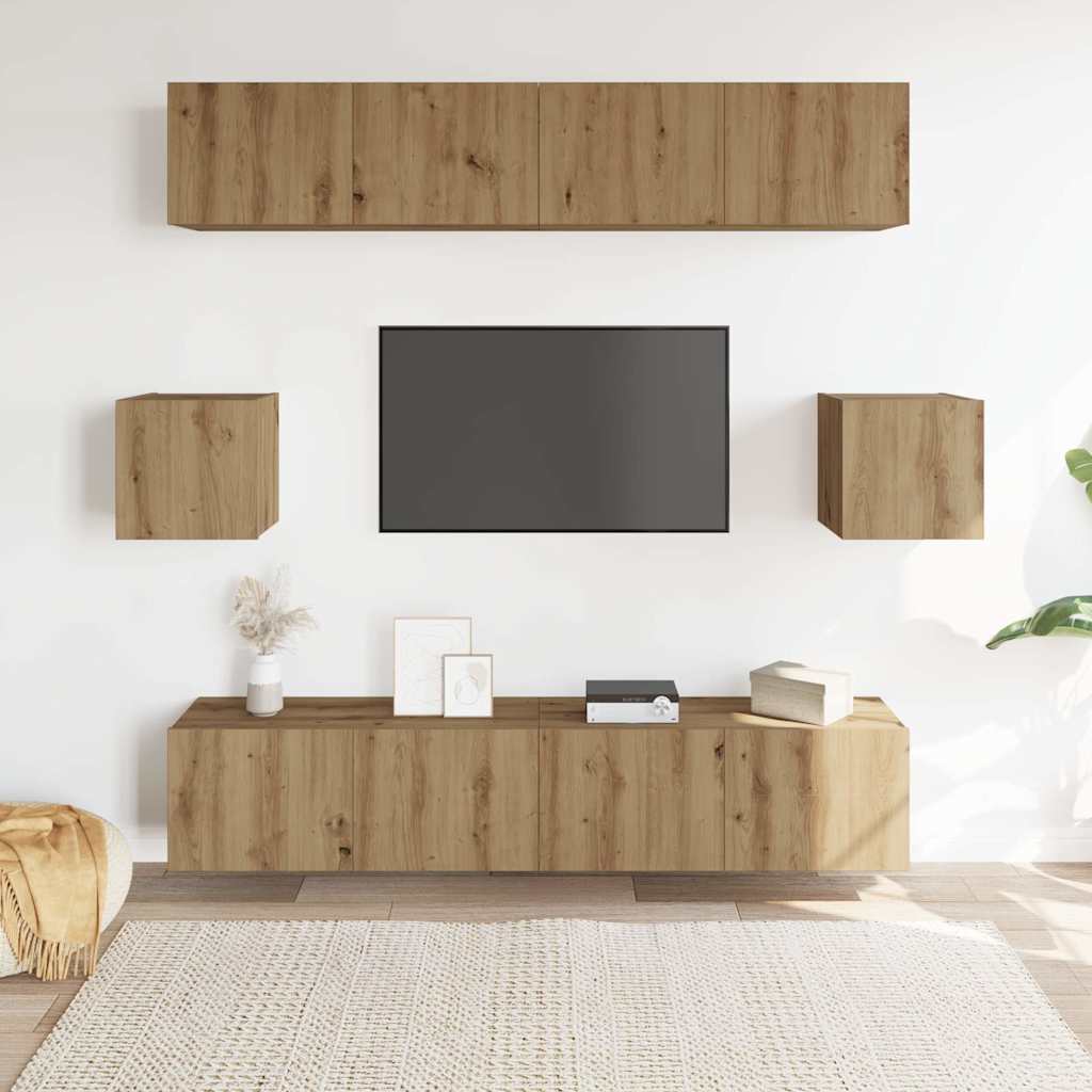 6 Piece TV Cabinet Set Wall-mounted Artisan Oak Engineered Wood