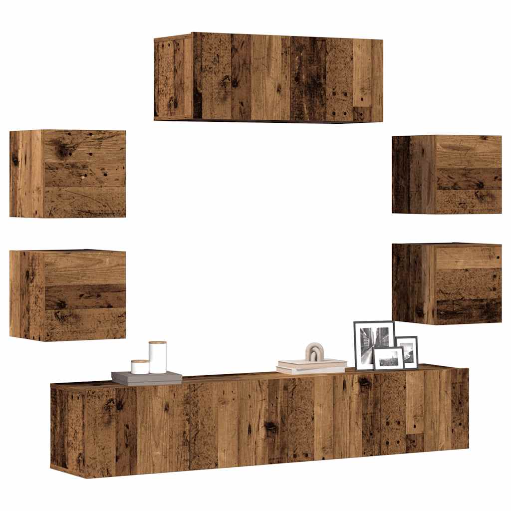 7 Piece TV Cabinet Set Wall-mounted Old Wood Engineered Wood