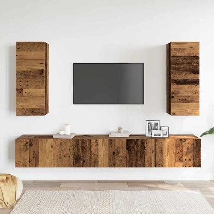 4 Piece TV Cabinet Set Wall-mounted Old Wood Engineered Wood
