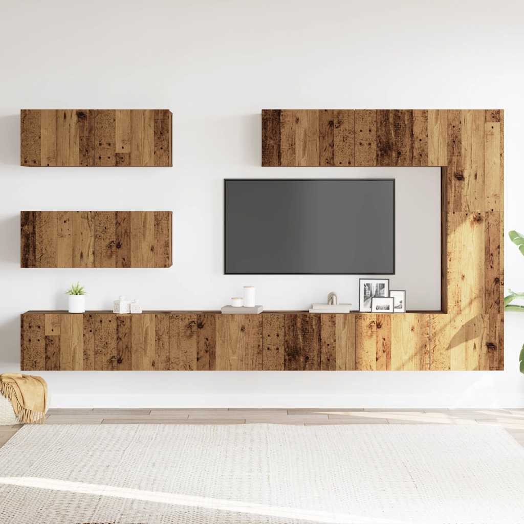 7 Piece TV Cabinet Set Wall-mounted Old Wood Engineered Wood
