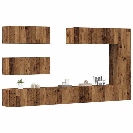 7 Piece TV Cabinet Set Wall-mounted Old Wood Engineered Wood