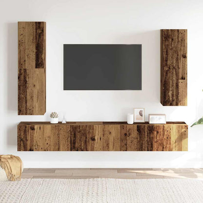 4 Piece TV Cabinet Set Wall-mounted Old Wood Engineered Wood