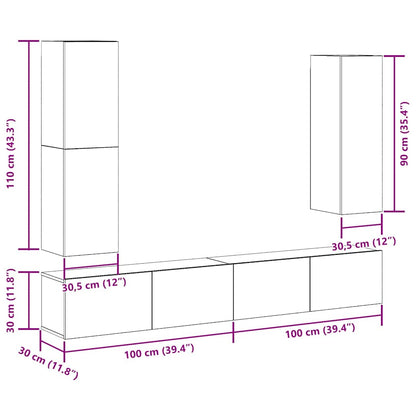 4 Piece TV Cabinet Set Wall-mounted Artisan Oak Engineered Wood