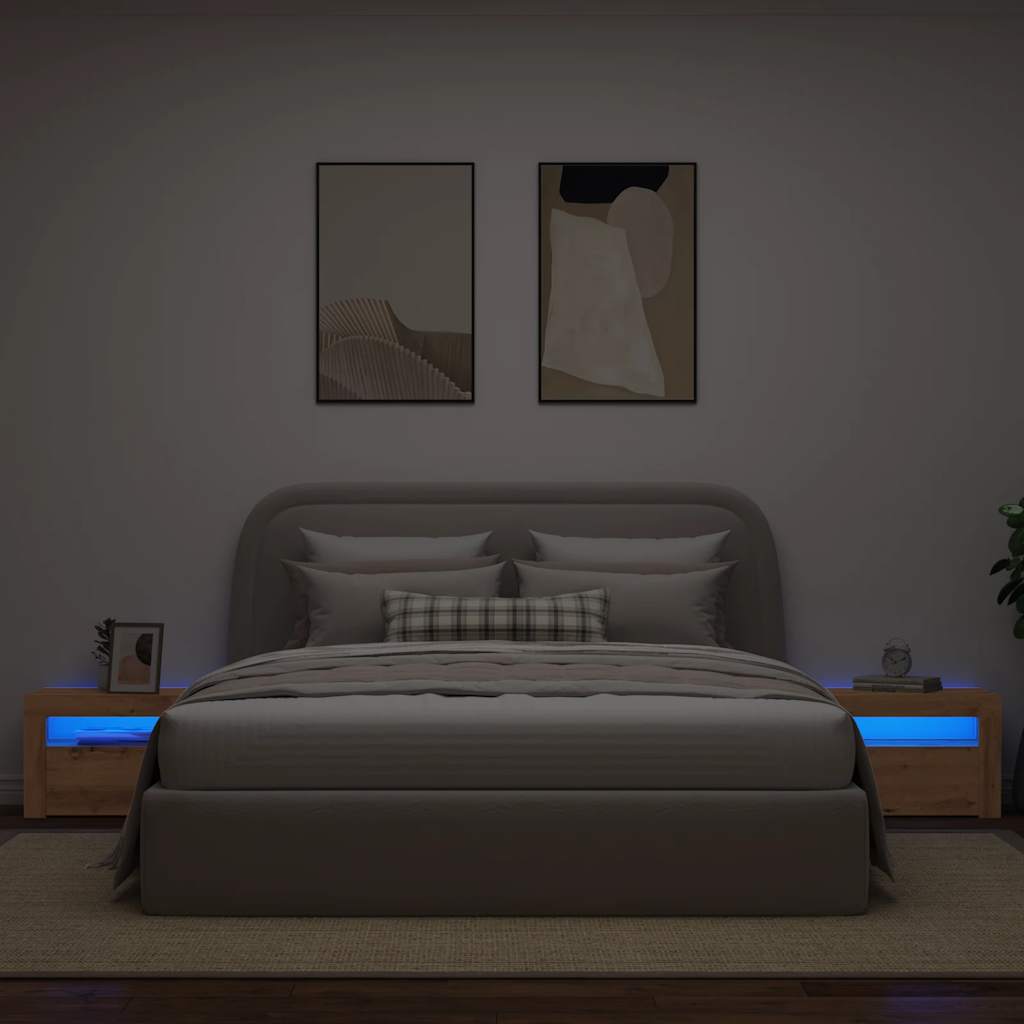2-Piece Artisan Oak Bedside Cabinets with LEDs, 60x35x40 cm