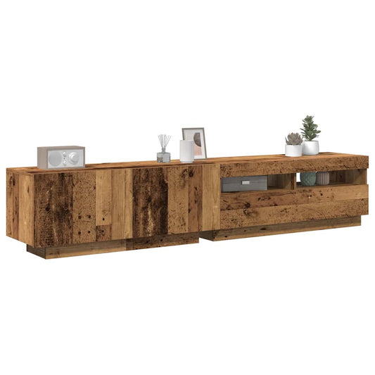 TV Cabinet with LED Lights Old Wood 200x35x40 cm Engineered Wood
