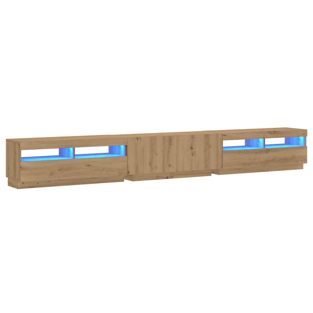 TV Cabinet with LED Lights Artisan Oak 300x35x40 cm Engineered Wood