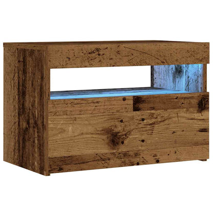 LED Bedside Cabinet, Old Wood Finish, 60x35x40 cm, Engineered Wood