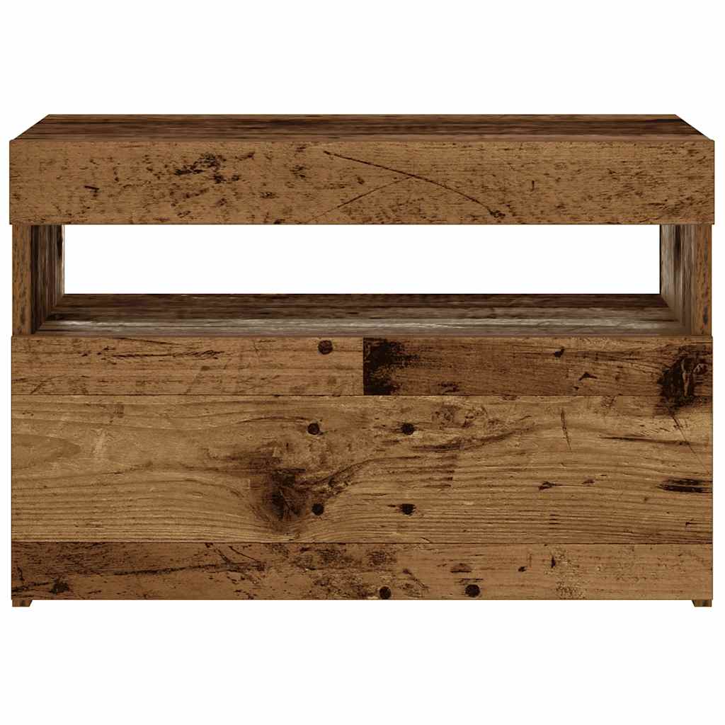 LED Bedside Cabinet, Old Wood Finish, 60x35x40 cm, Engineered Wood