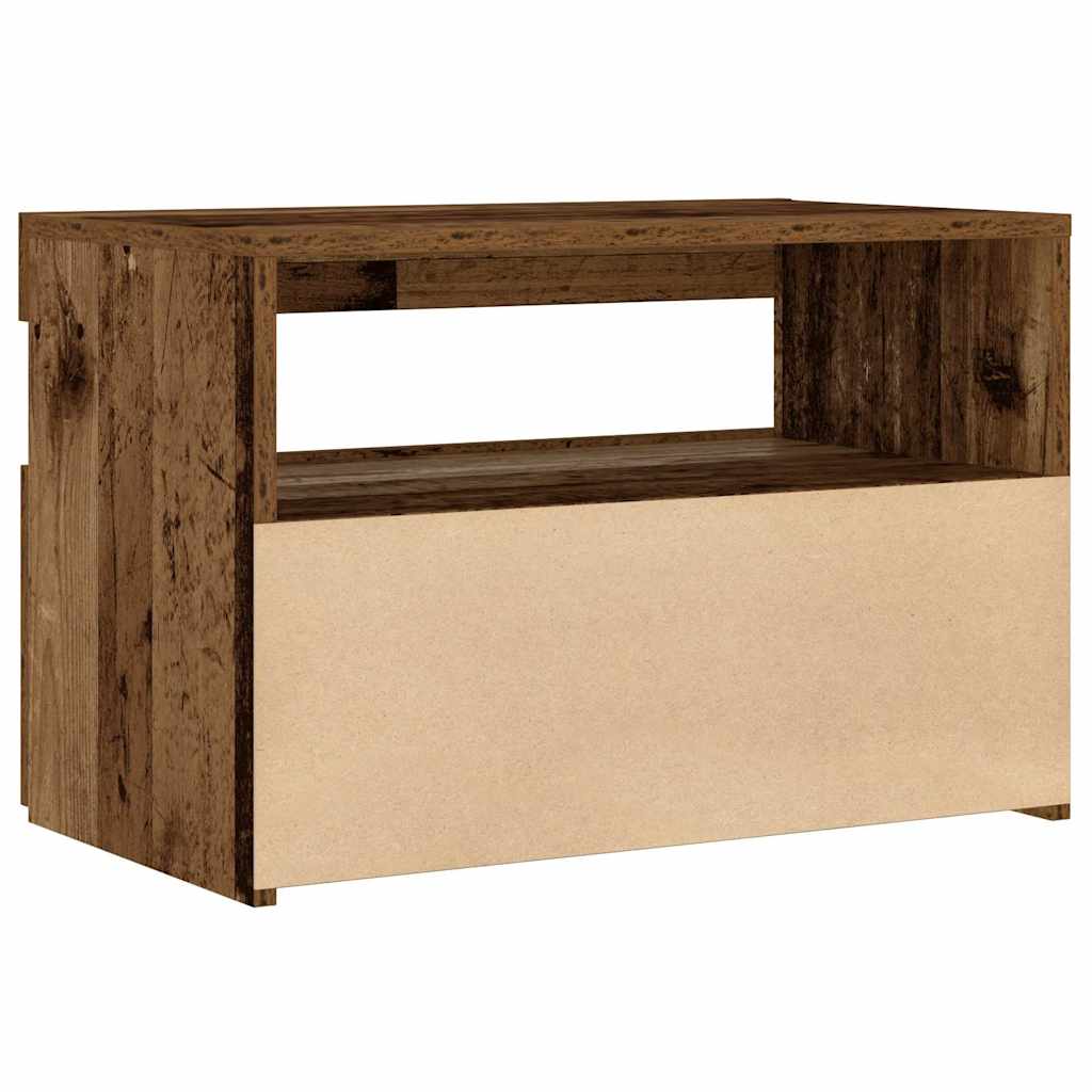 LED Bedside Cabinet, Old Wood Finish, 60x35x40 cm, Engineered Wood