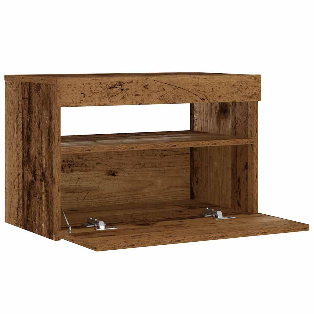 LED Bedside Cabinet, Old Wood Finish, 60x35x40 cm, Engineered Wood