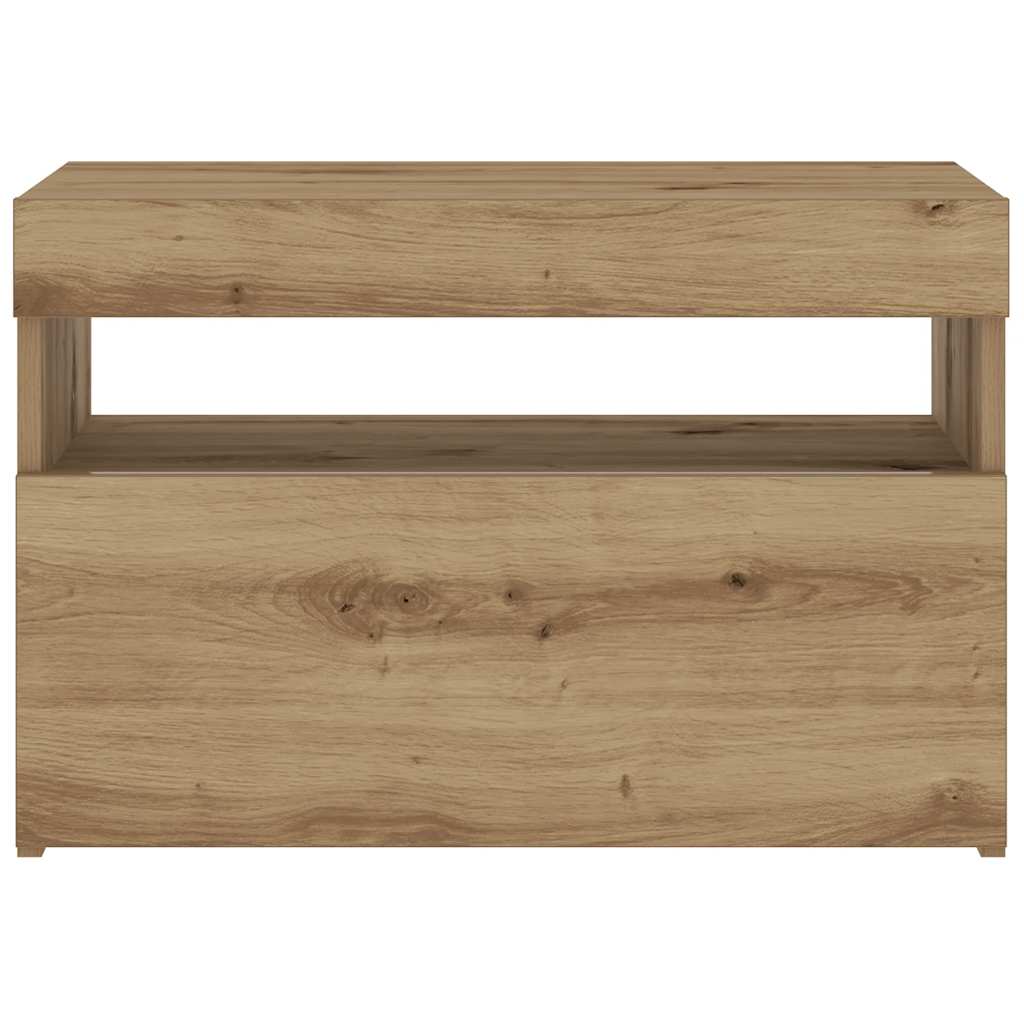 Artisan Oak LED Bedside Cabinet 60x35x40 cm - Engineered Wood