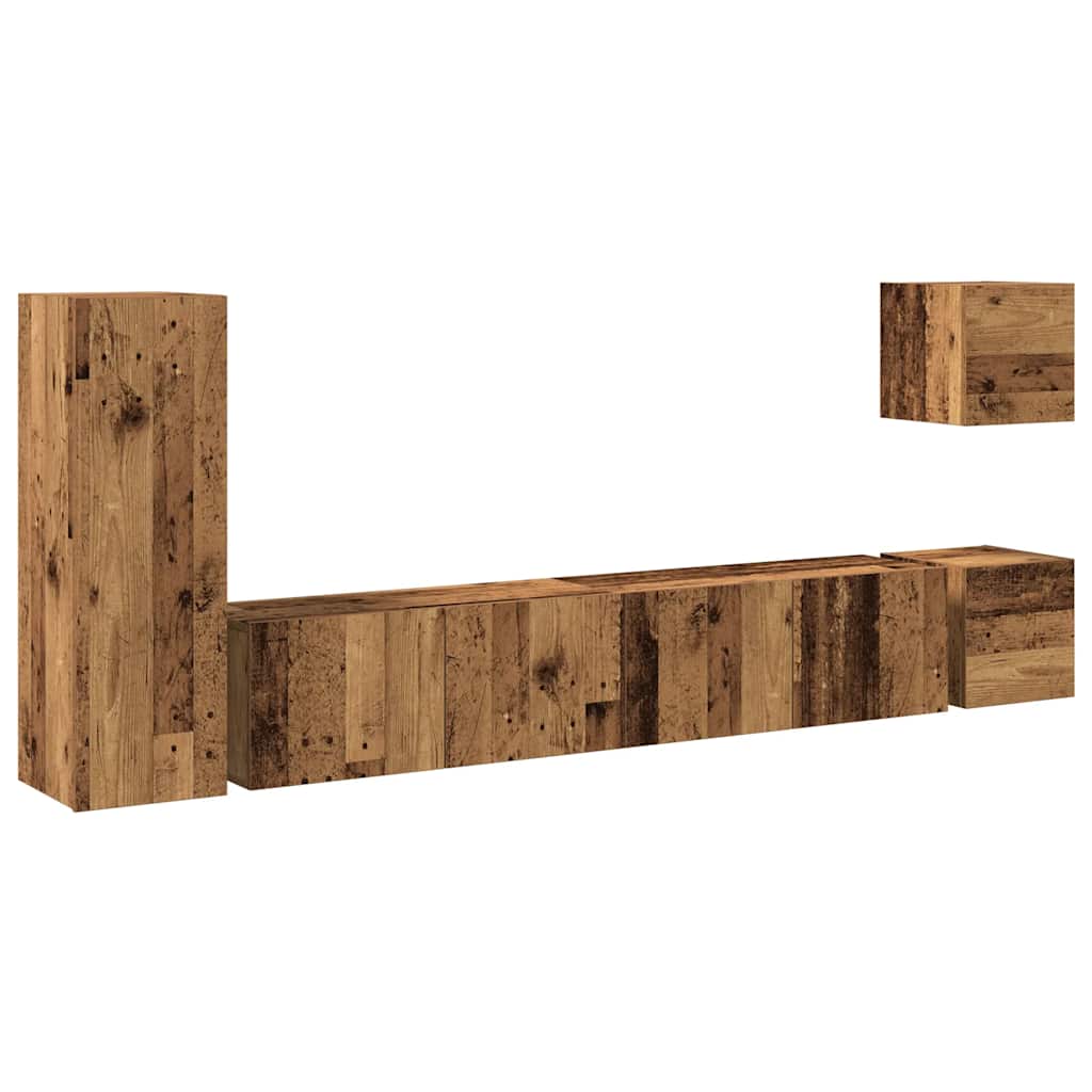 5 Piece TV Cabinet Set Wall-mounted Old Wood Engineered Wood