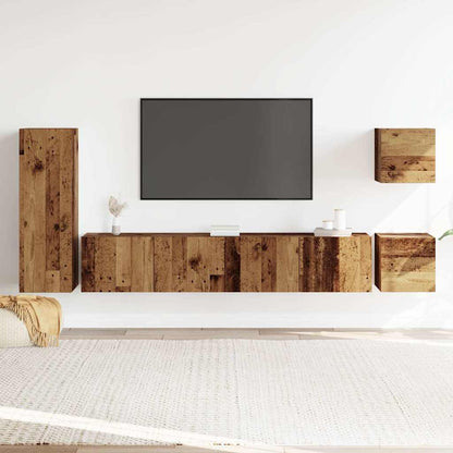 5 Piece TV Cabinet Set Wall-mounted Old Wood Engineered Wood