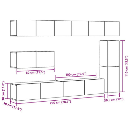 7 Piece TV Cabinet Set Wall-mounted Artisan Oak Engineered Wood