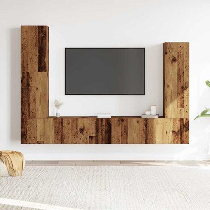 4 Piece TV Cabinet Set Wall-mounted Old Wood Engineered Wood