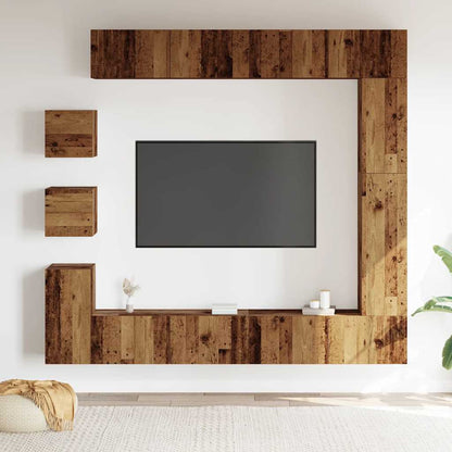 9 Piece TV Cabinet Set Wall-mounted Old Wood Engineered Wood