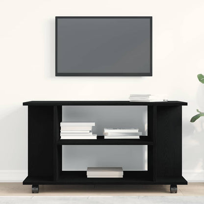 TV Cabinet with Castors Black Oak 80x40x45 cm Engineered Wood