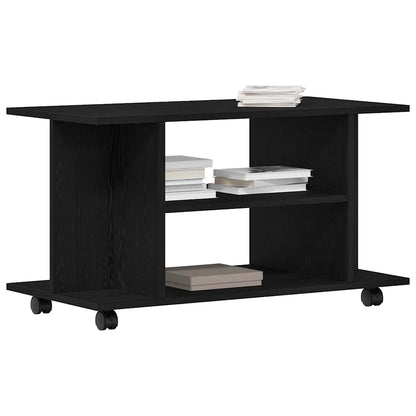 TV Cabinet with Castors Black Oak 80x40x45 cm Engineered Wood