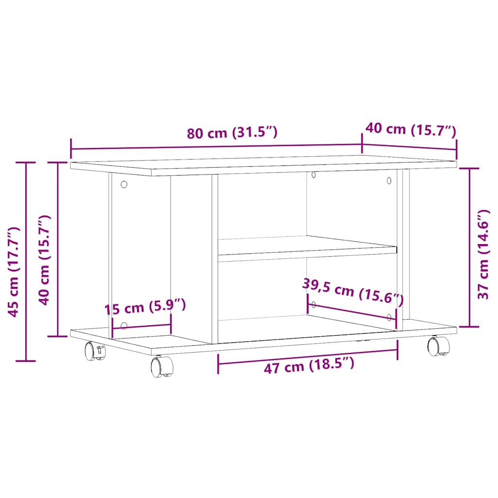 TV Cabinet with Castors Black Oak 80x40x45 cm Engineered Wood