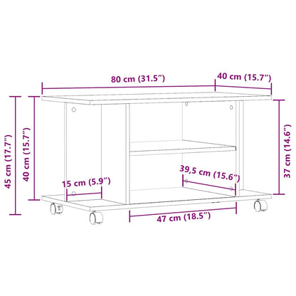 TV Cabinet with Castors Black Oak 80x40x45 cm Engineered Wood