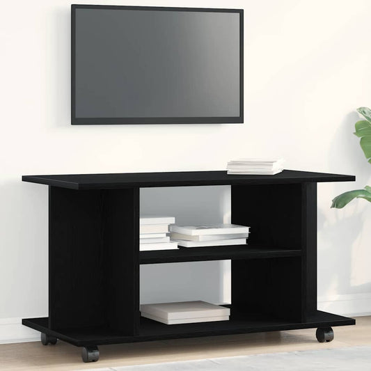 TV Cabinet with Castors Black Oak 80x40x45 cm Engineered Wood