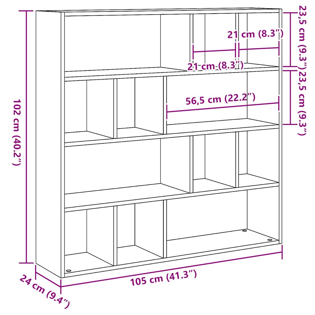 Black Oak Book Cabinet & Room Divider - 105x24x102 cm