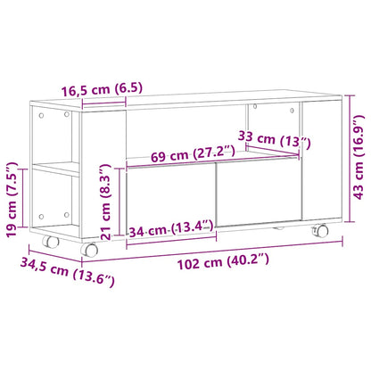 TV Cabinet with Wheels Black Oak 102x34.5x43 cm Engineered Wood