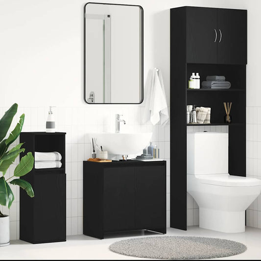 Black Oak Bathroom Cabinet 60x33x61 cm - Engineered Wood