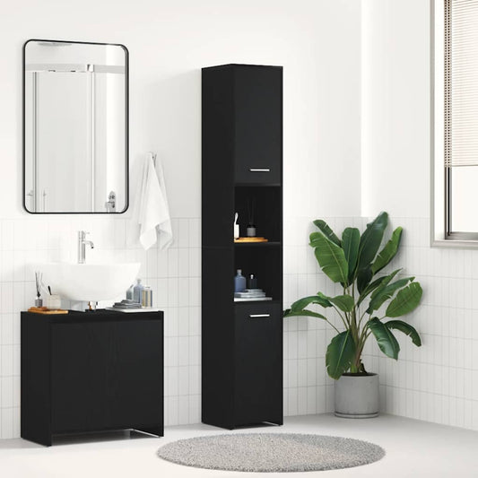 Black Oak Bathroom Cabinet - Engineered Wood 30x30x183.5 cm