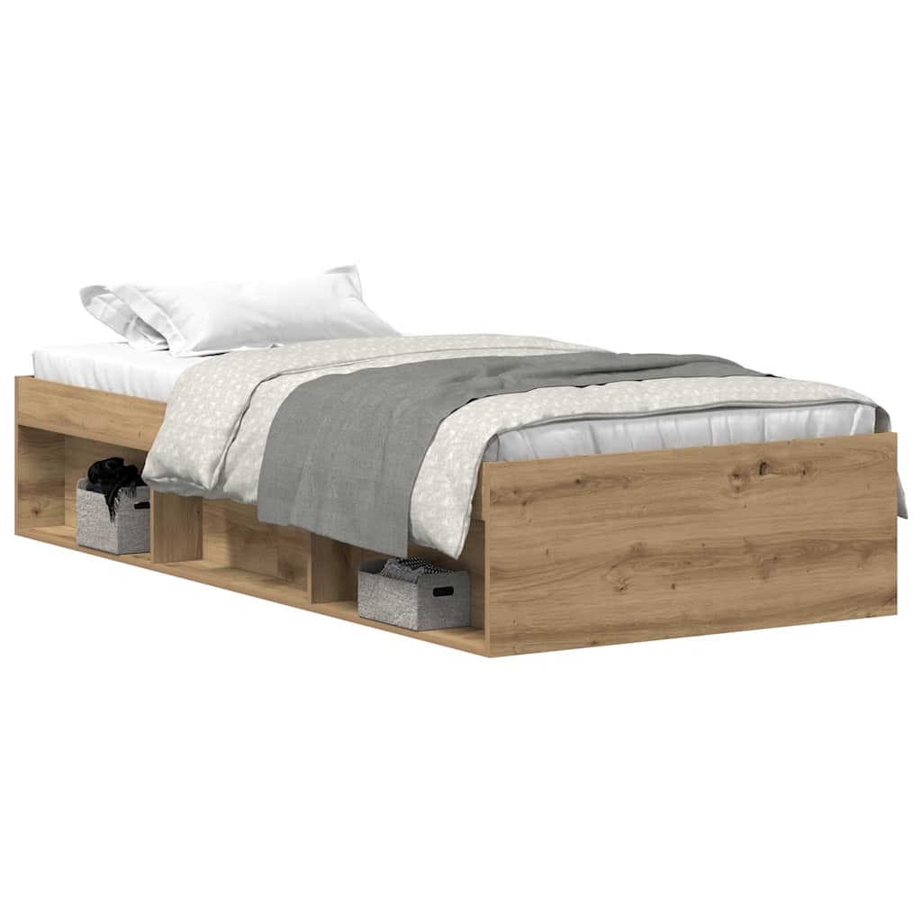 Artisan Oak Bed Frame 75x190 cm - Engineered Wood, No Mattress