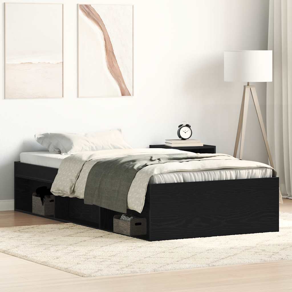 Black Oak Bed Frame 75x190 cm - Engineered Wood, No Mattress