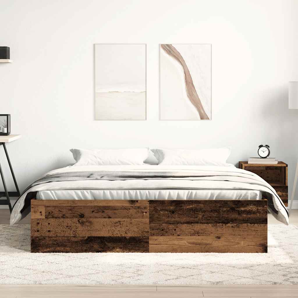 Rustic Old Wood Bed Frame 150x200 cm - Engineered Wood Design