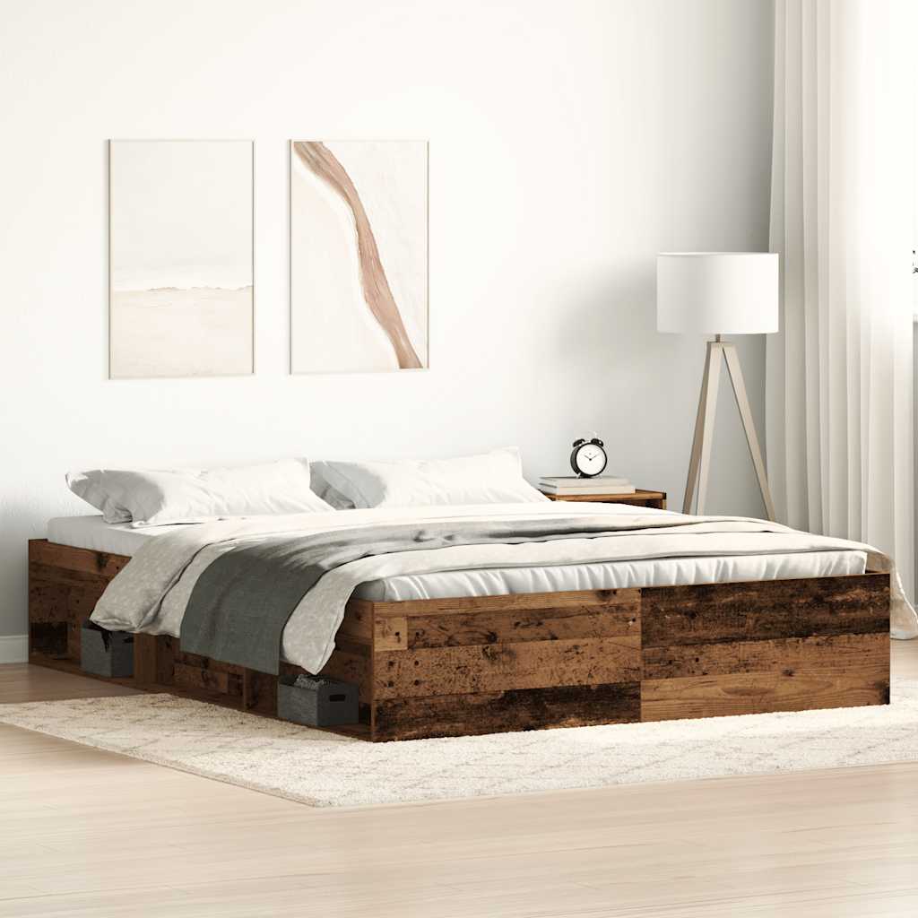 Rustic Old Wood Bed Frame 150x200 cm - Engineered Wood Design