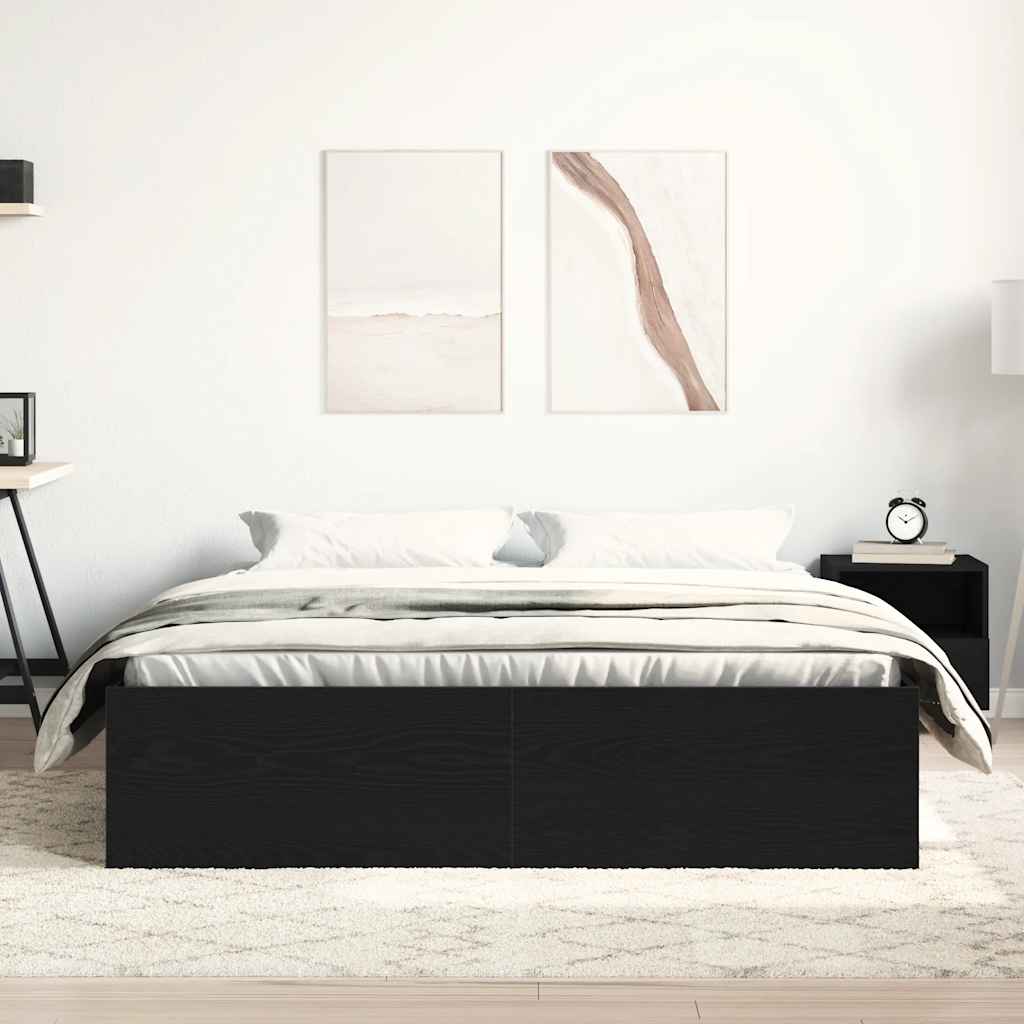 Black Oak Bed Frame 150x200 cm - Engineered Wood, No Mattress