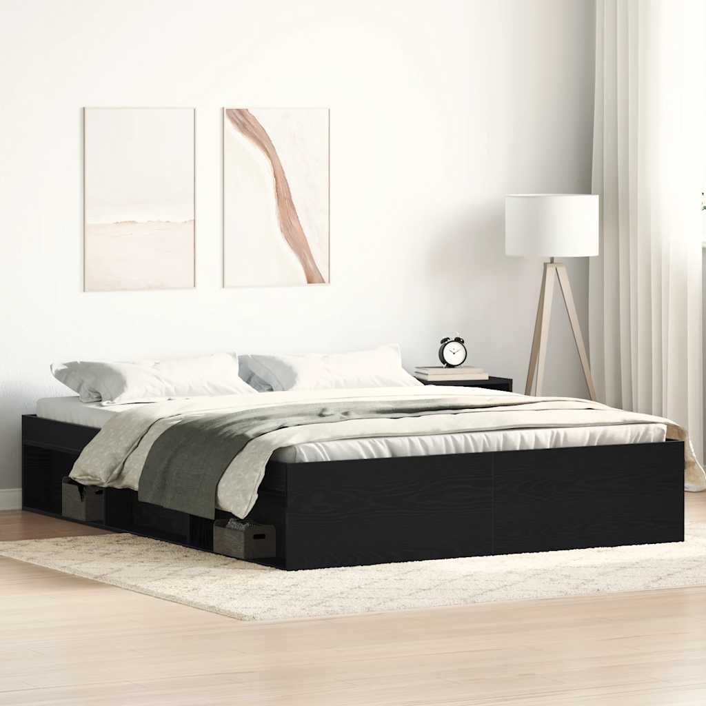 Black Oak Bed Frame 150x200 cm - Engineered Wood, No Mattress