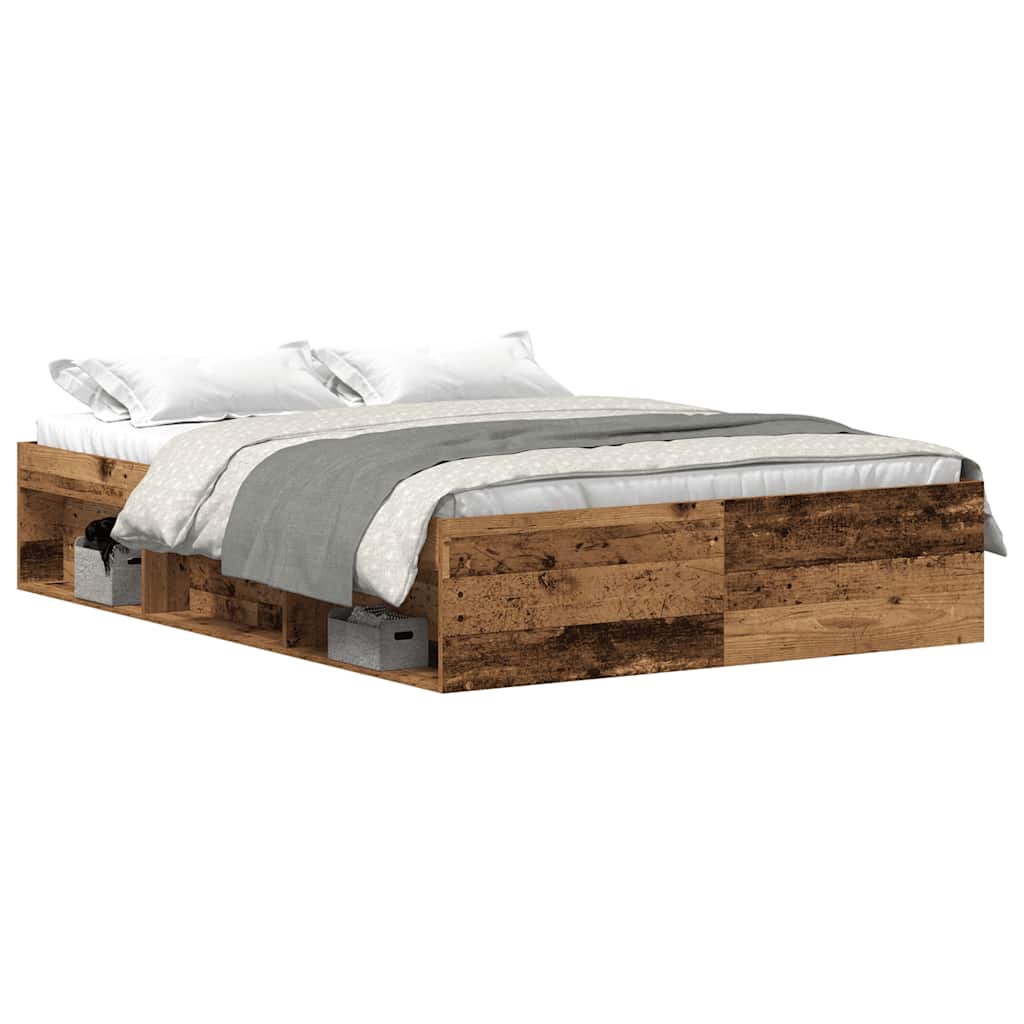 Rustic Engineered Wood Bed Frame 135x190 cm - No Mattress Included