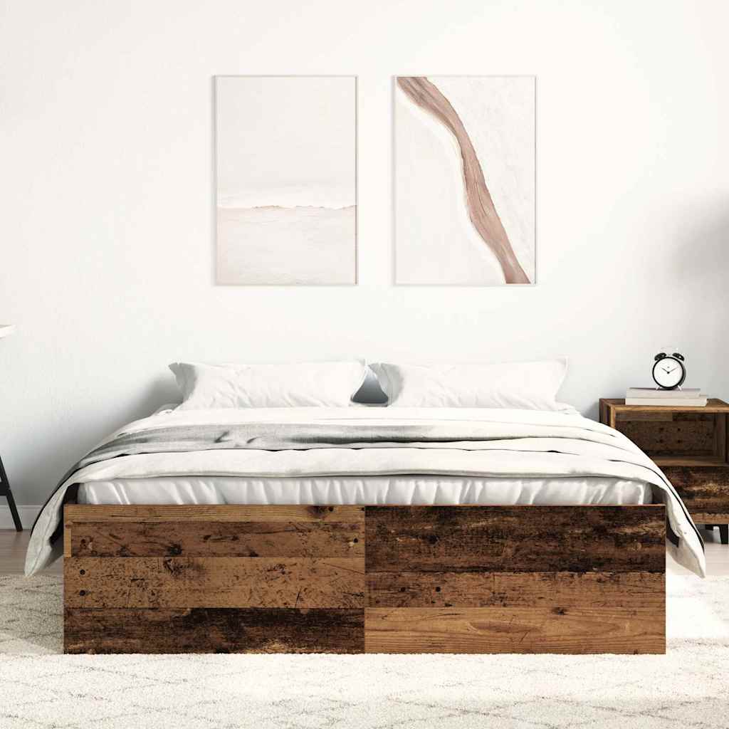 Rustic Engineered Wood Bed Frame 135x190 cm - No Mattress Included