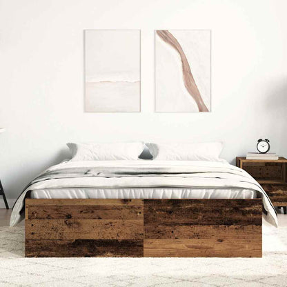 Rustic Engineered Wood Bed Frame 135x190 cm - No Mattress Included