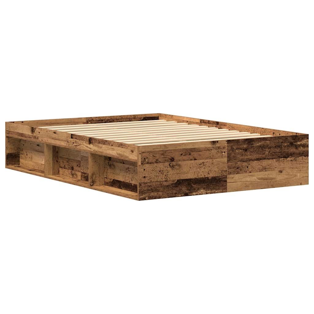Rustic Engineered Wood Bed Frame 135x190 cm - No Mattress Included